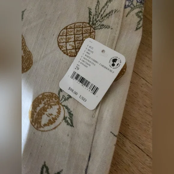 Free People Just Float On Flare Jeans Printed Fruit Pineapple Combo Ivory 29 NWT - Picture 7 of 9